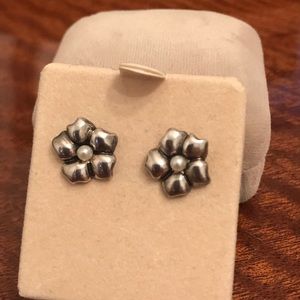 Tiffany & Co. Silver Flower with Pearl Earrings